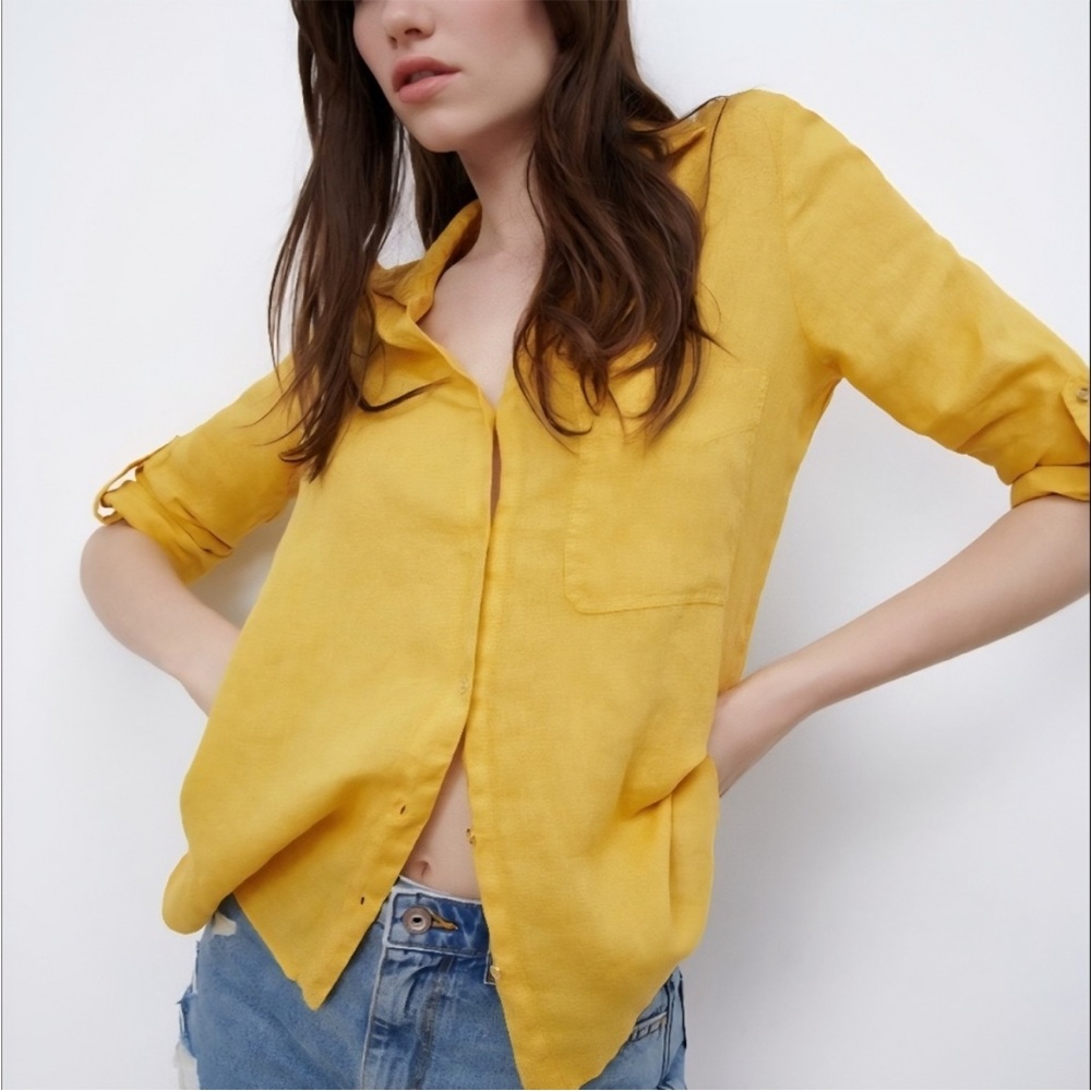 🏷️SOLD Zara Yellow Linen Button Down Shirt